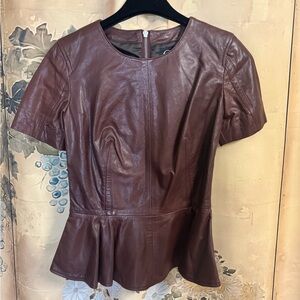 Alexander McQueen Dark Brown Leather Peplum Blouse